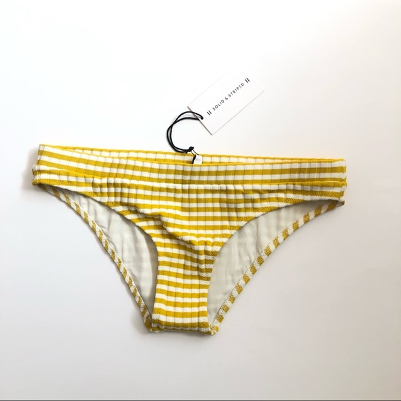 SOLID & STRIPED Madison Rib Bikini Bottom Mustard & Cream Stripe Sz small - Picture 3 of 8